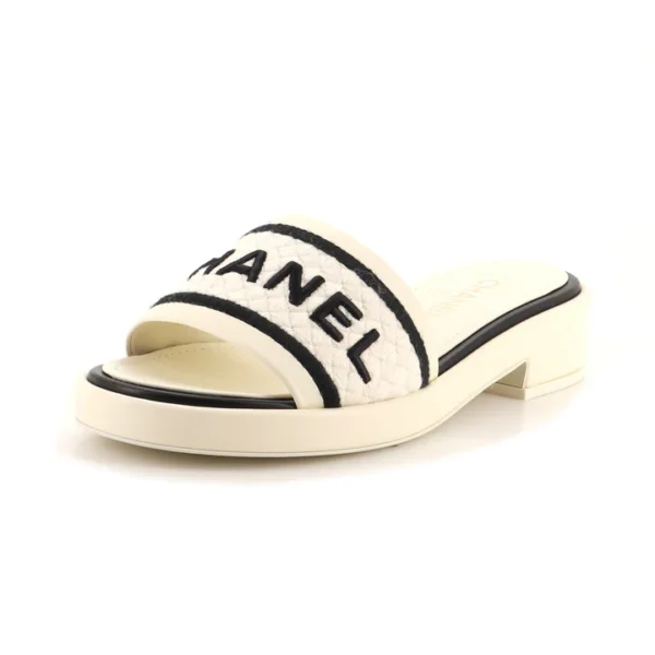 Chanel Women's Logo Mule Sandals Embroidered Leather