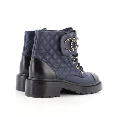 2a07b289dcad1ca11a7774bd67e65dfe Chanel Women's Chain CC Cap Toe Lace Up Combat Boots Quilted Leather