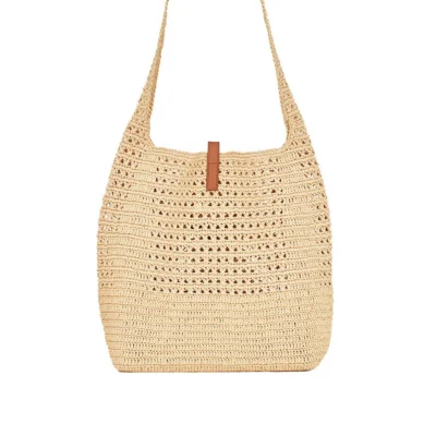 YSL Hobo Raffia Bag in Crochet and Smooth Leather