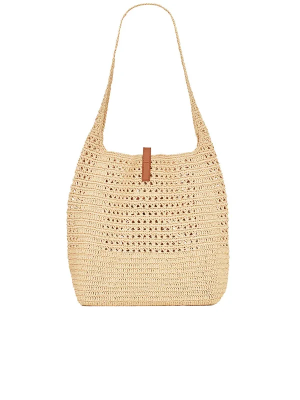 YSL Hobo Raffia Bag in Crochet and Smooth Leather