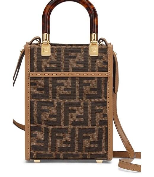 Fendi Mini Sunshine Shopper in Brown FF Fabric Mini Bag