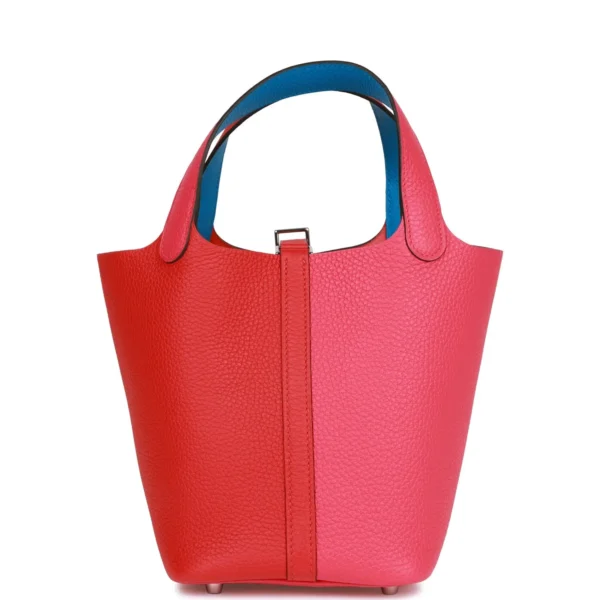 Hermès Picotin Lock 18 Casaque Rouge de Coeur, Rose Extreme and Bleu Zanzibar Clemence Palladium Hardware