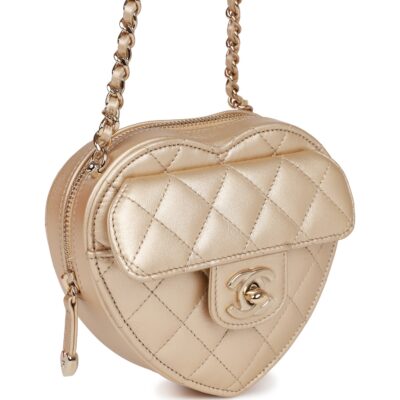 Chanel CC In Love Heart Clutch with Chain Gold Lambskin Light Gold