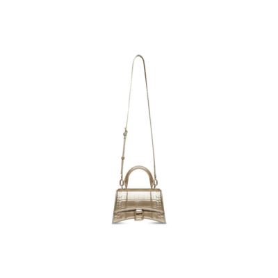 WOMEN'S HOURGLASS XS HANDBAG METALLIZED CROCODILE EMBOSSED IN GOLD