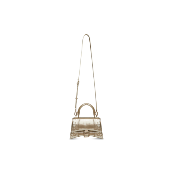 WOMEN'S HOURGLASS XS HANDBAG METALLIZED CROCODILE EMBOSSED IN GOLD
