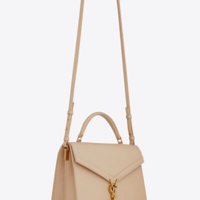 YSL Cassandra Medium Top Handle in Grain de Poudre Embossed Leather