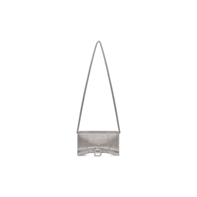 WOMEN'S HOURGLASS WALLET ON CHAIN WITH RHINESTONES IN GREY