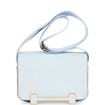 Hermès Geta Bleu Brume Verso Chevre Gold Hardware