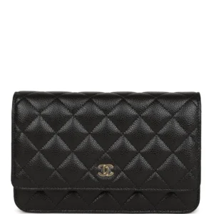 CHANEL portefeuille on chaîne WOC noir cuir caviar finitions dorées