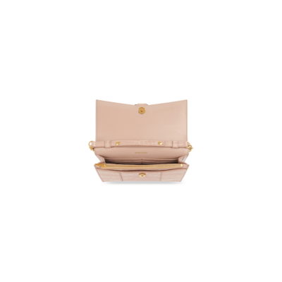 WOMEN'S HOURGLASS WALLET ON CHAIN CROCODILE EMBOSSED IN BEIGE
