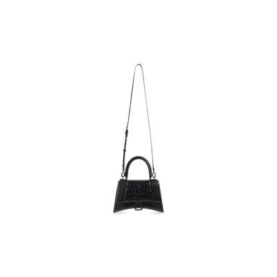 WOMEN'S HOURGLASS SMALL HANDBAG CROCODILE EMBOSSED IN BLACK