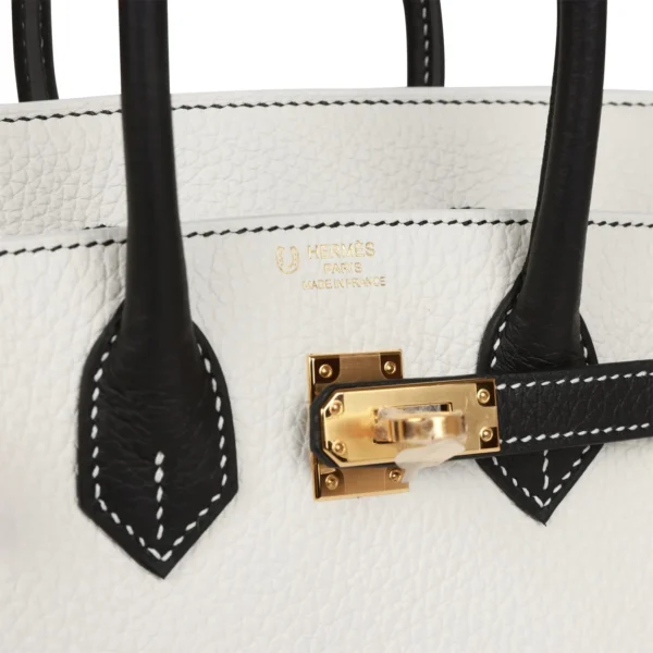 Hermès Special Order (HSS) Birkin 25 White and Black Clemence Gold Hardware