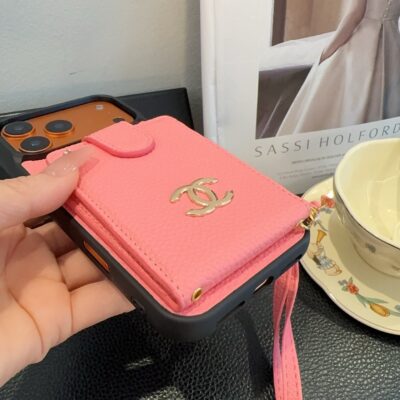 Chanel Style Leather Flip Card Holder Crossbody Phone Case