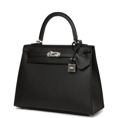 Hermès Kelly Sellier 25 Black Epsom Palladium Hardware