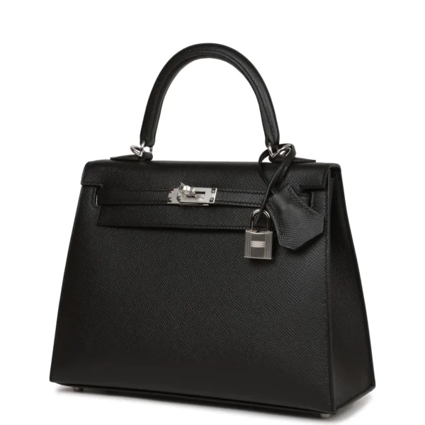 Hermès Kelly Sellier 25 Black Epsom Palladium Hardware