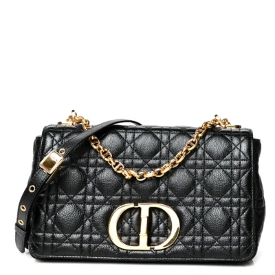 33040241a513c75e742a9a696ef53ddd CHRISTIAN DIOR Calfskin Cannage Medium Caro Bag Black