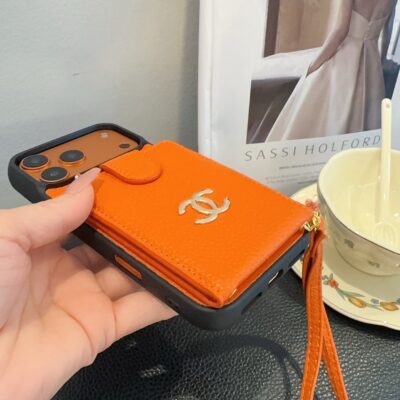 Chanel Style Leather Flip Card Holder Crossbody Phone Case