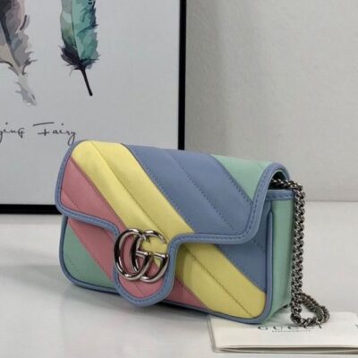 Gucci GG Marmont Super Mini Silver Logo Magnetic Buckle Chian Strap Female Latest Colorful Diagonal Quilted Leather Flap Crossbody Bag