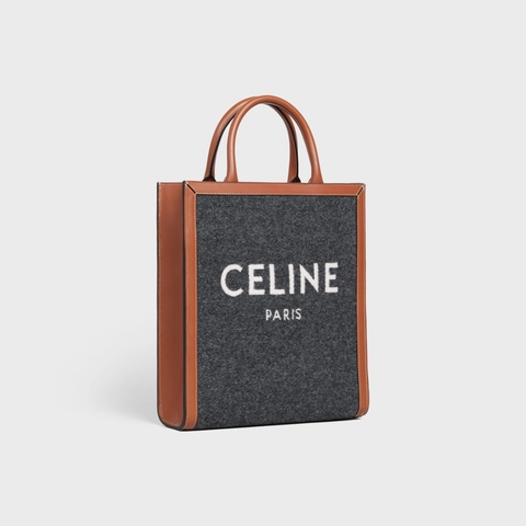 SMALL VERTICAL CABAS CELINE IN TEXTILE WITH CELINE & CALFSKIN GREY / BEIGE