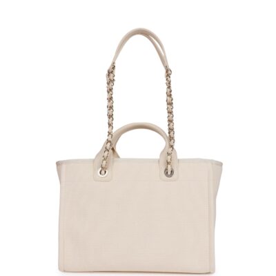 Chanel Small Deauville Shopping Bag White Boucle Light Gold Hardware