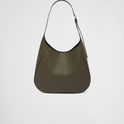 Prada Large leather shoulder bag with topstitching - Military Green/Black