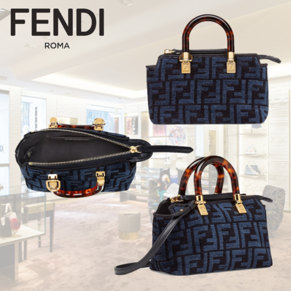 362ddcb94e909fb690407cd69862afa8 Fendi By The Way Mini Boston Bag in Blue Tapestry Fabric