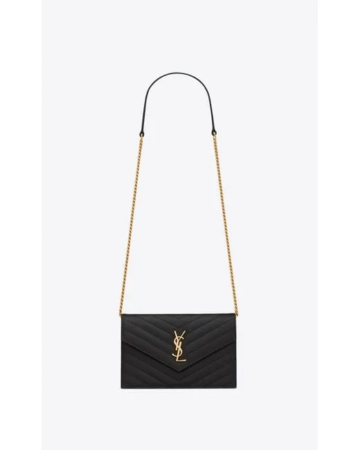 YSL Cassandre YSL Matelass Chain Wallet in Grain de Poudre Embossed Leather
