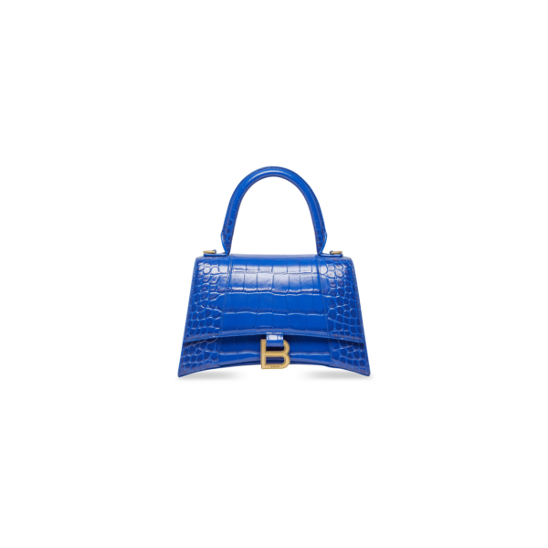 WOMEN'S HOURGLASS SMALL HANDBAG CROCODILE EMBOSSED IN ELECTRIC BLUE