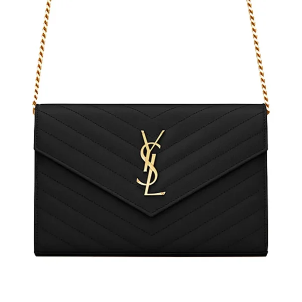 YSL Cassandre YSL Matelass Chain Wallet in Grain de Poudre Embossed Leather