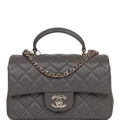37c6ae752f67ec13e0ce62903b62d35c Chanel Mini Rectangular Flap Bag with Top Handle Dark Grey Lambskin Light Gold Hardware
