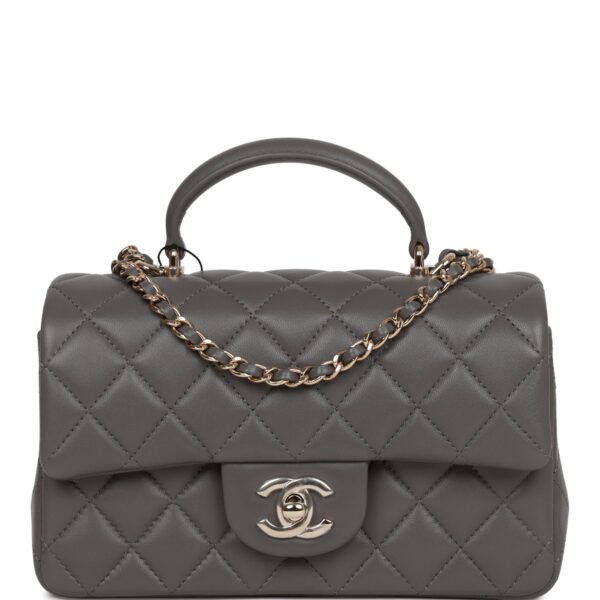 37c6ae752f67ec13e0ce62903b62d35c Chanel Mini Rectangular Flap Bag with Top Handle Dark Grey Lambskin Light Gold Hardware