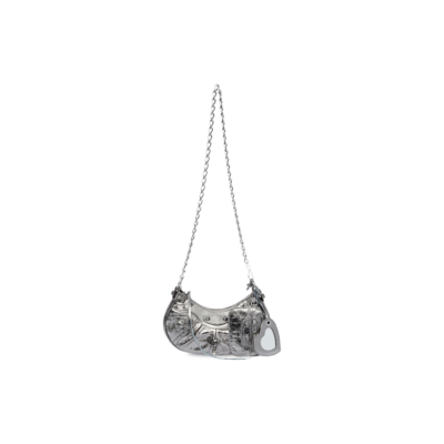 WOMEN'S LE CAGOLE XS SHOULDER BAG WITH CHAIN METALLIZED IN SILVER