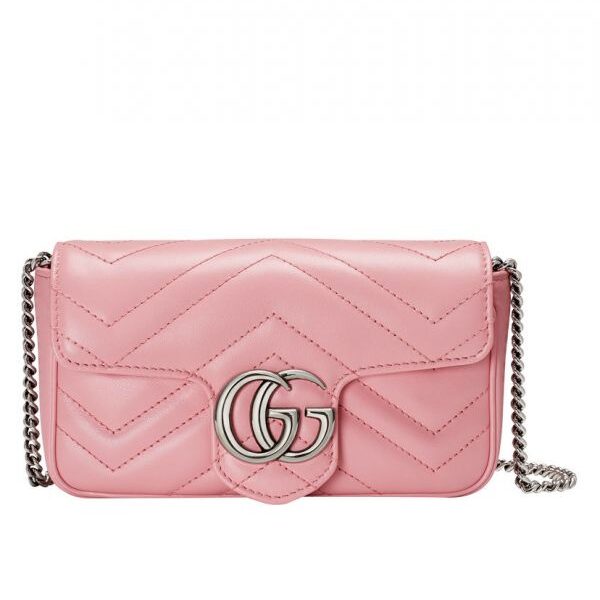 Gucci GG Marmont Waved Design Silver GG Buckle Women Latest Pink Quilted Super Mini Flap Handbag For Sale