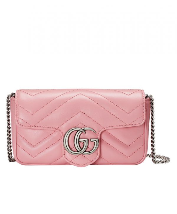 386c65e4f8ec8fb752de011cf0a76e1b Gucci GG Marmont Waved Design Silver GG Buckle Women Latest Pink Quilted Super Mini Flap Handbag For Sale