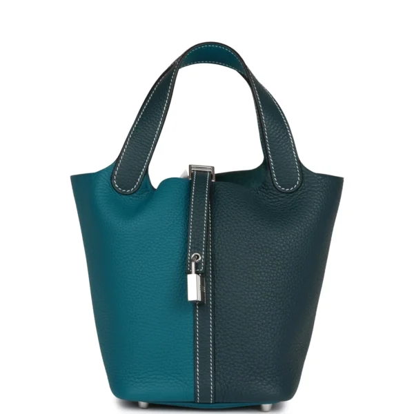 حقيبة هيرميس Picotin Lock 18 Casaque Vert Cypress Bosphore مع إكسسوارات معدنية من البلاديوم
