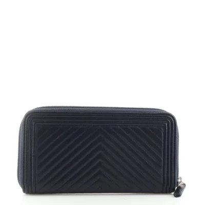 Chanel Boy Zip Around Wallet Chevron Calfskin Long