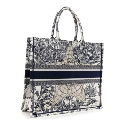 CHRISTIAN DIOR Canvas Embroidered Large Around The World Book Tote Blue