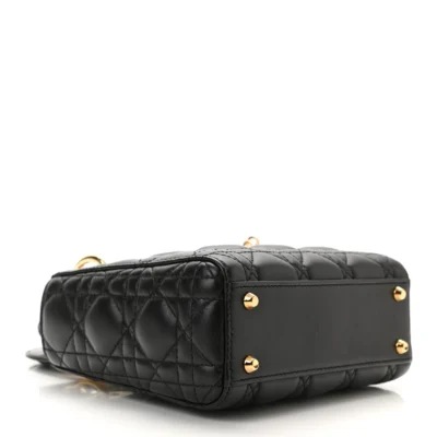 CHRISTIAN DIOR Lambskin Cannage Mini Lady Dior Black