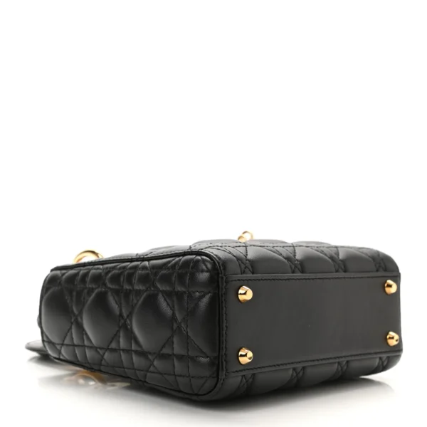 CHRISTIAN DIOR Lambskin Cannage Mini Lady Dior Black