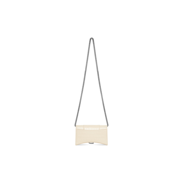 WOMEN'S HOURGLASS WALLET ON CHAIN CROCODILE EMBOSSED IN BEIGE