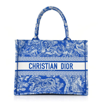 39b5b5008ff184624c18f859da278c54 CHRISTIAN DIOR Canvas Embroidered Medium Dioriviera Toile De Jouy Book Tote Fluorescent Blue
