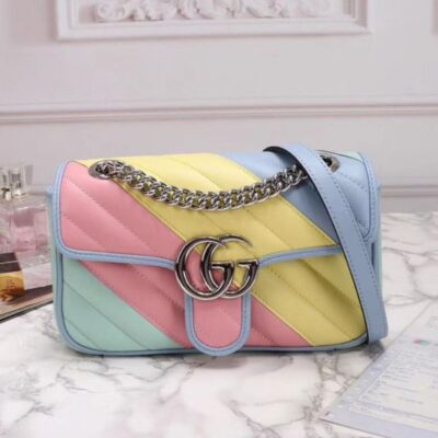 古驰 GG Marmont Colorful Matelasse 标识搭扣顶部 Sale 链条 Crossbody Online 银色迷你女士单肩包