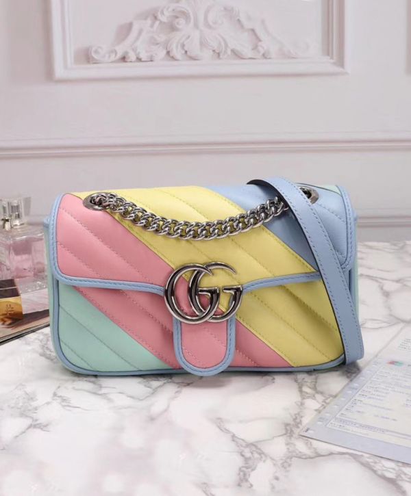 古驰 GG Marmont Colorful Matelasse 标识搭扣顶部 Sale 链条 Crossbody Online 银色迷你女士单肩包