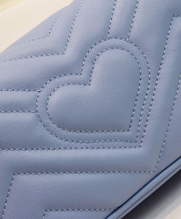 Gucci GG Marmont Silver Logo Magnetic Buckle Light Blue Super Mini Chain Bag Women Fashion Chevron Design Crossbody Bag