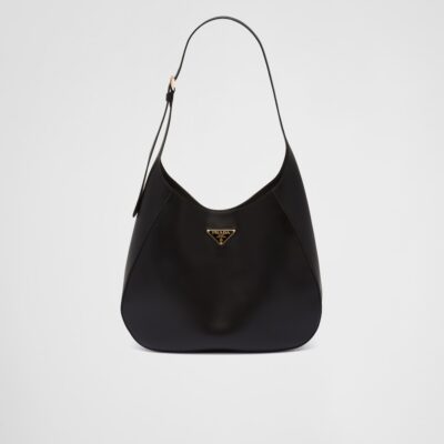 Prada 皮革 topstitching 黑色 大号肩背包