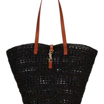 YSL Panier Medium Bag in Crochet Raffia and Smooth Leather