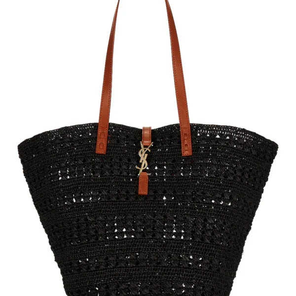 YSL Panier Medium Bag in Crochet Raffia and Smooth Leather