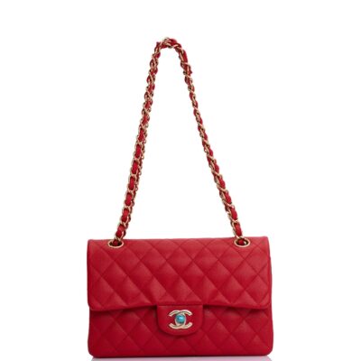 Chanel Small Classic Double Flap Red Caviar Light Gold Hardware