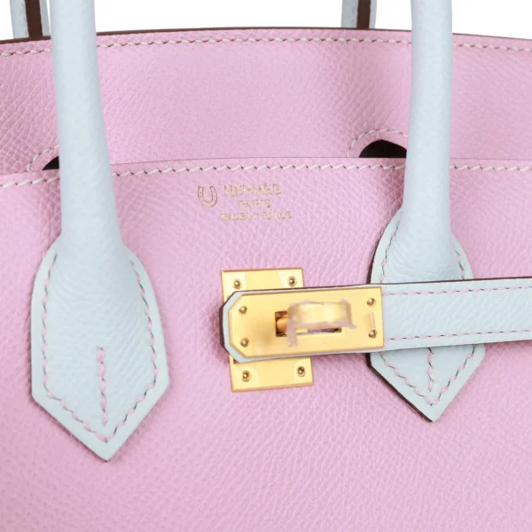 حقيبة هيرميس Special Order HSS Birkin Sellier 25 Mauve Sylvestre Brume مصقول من جلد إبسوم باللون الأزرق مع إكسسوارات معدنية ذهبية