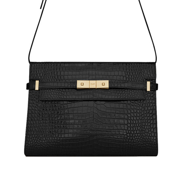 YSL Manhattan Shoulder Bag in Crocodile Embossed Shiny Leather